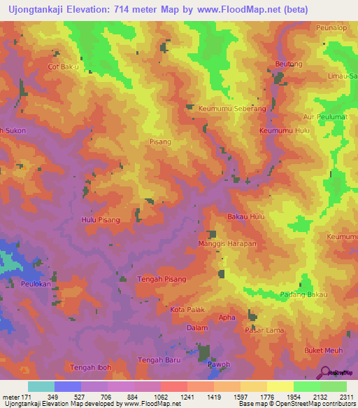 Ujongtankaji,Indonesia Elevation Map