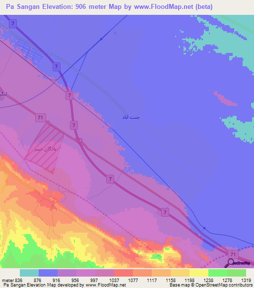 Pa Sangan,Iran Elevation Map
