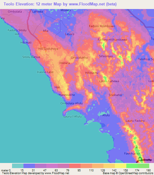 Teolo,Indonesia Elevation Map