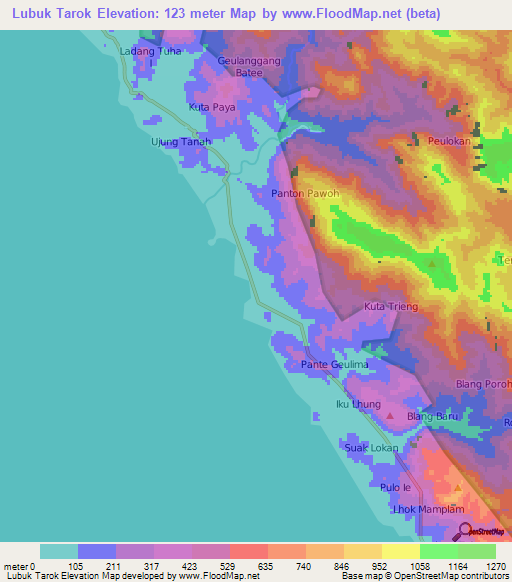 Lubuk Tarok,Indonesia Elevation Map