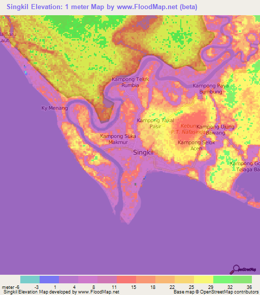 Singkil,Indonesia Elevation Map