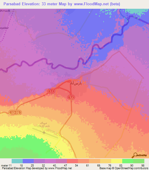 Parsabad,Iran Elevation Map