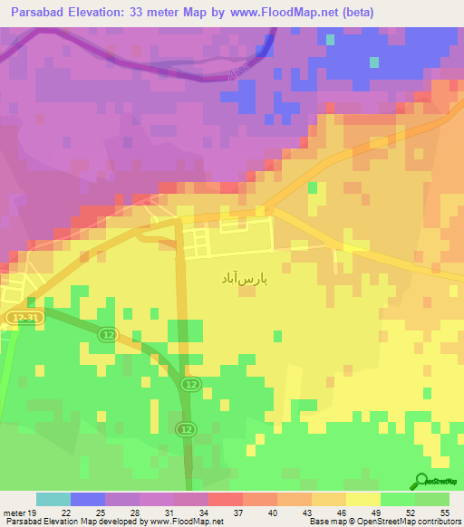 Parsabad,Iran Elevation Map