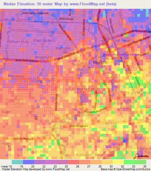 Medan,Indonesia Elevation Map