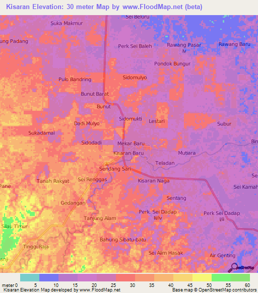 Kisaran,Indonesia Elevation Map