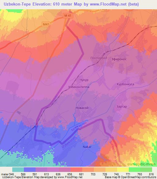 Uzbekon-Tepe,Uzbekistan Elevation Map