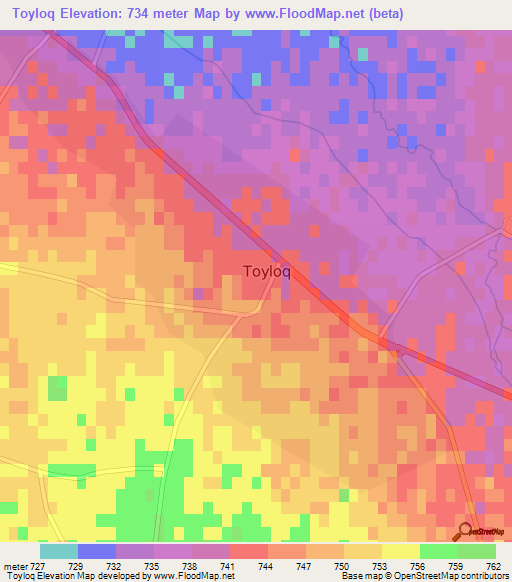 Toyloq,Uzbekistan Elevation Map