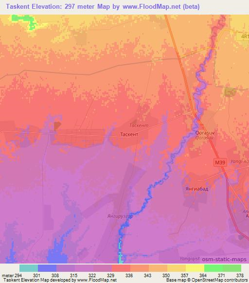 Taskent,Uzbekistan Elevation Map