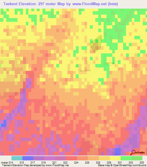 Taskent,Uzbekistan Elevation Map