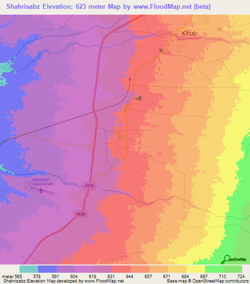 Shahrisabz,Uzbekistan Elevation Map