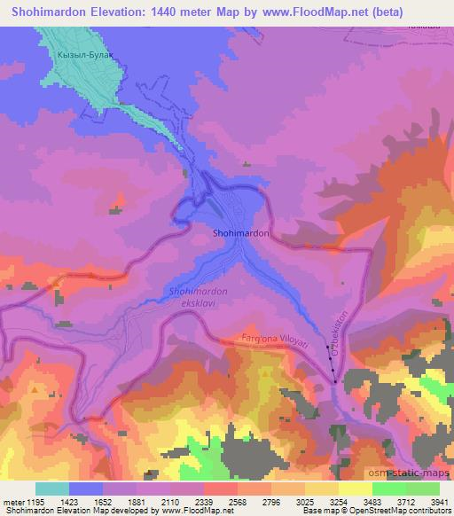 Shohimardon,Uzbekistan Elevation Map