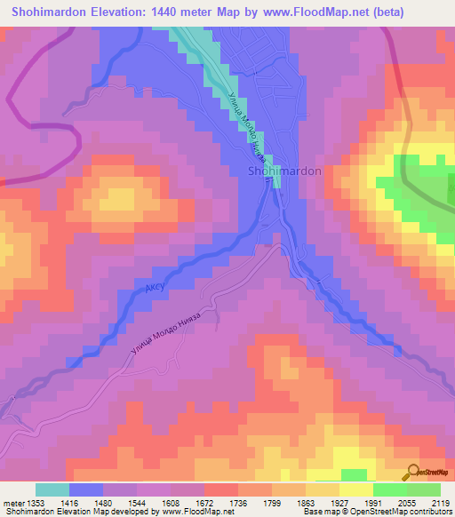 Shohimardon,Uzbekistan Elevation Map