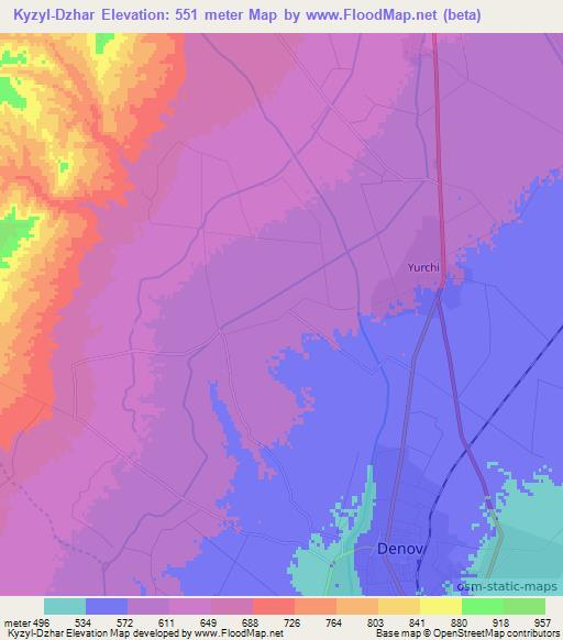 Kyzyl-Dzhar,Uzbekistan Elevation Map