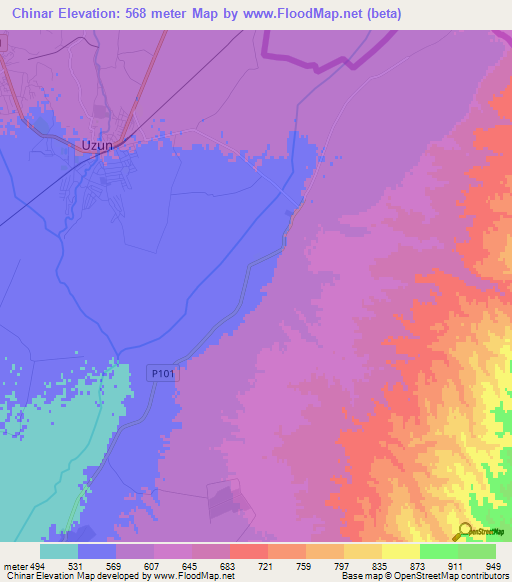 Chinar,Uzbekistan Elevation Map