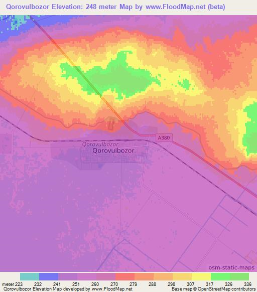 Qorovulbozor,Uzbekistan Elevation Map