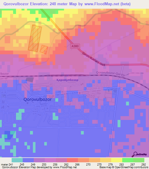 Qorovulbozor,Uzbekistan Elevation Map