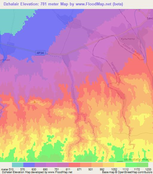 Dzhalair,Uzbekistan Elevation Map