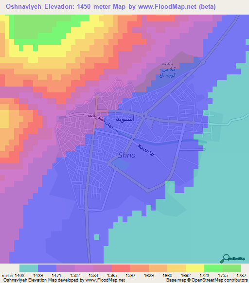 Oshnaviyeh,Iran Elevation Map