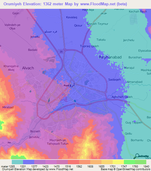Orumiyeh,Iran Elevation Map