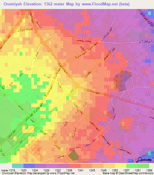 Orumiyeh,Iran Elevation Map