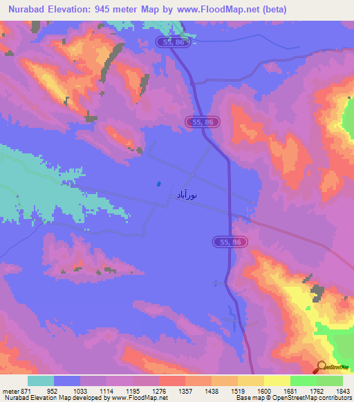 Nurabad,Iran Elevation Map