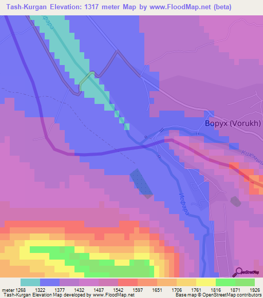 Tash-Kurgan,Kyrgyzstan Elevation Map