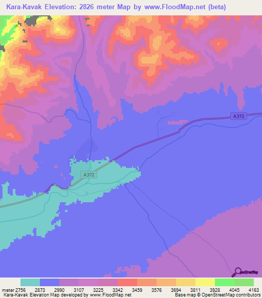 Kara-Kavak,Kyrgyzstan Elevation Map