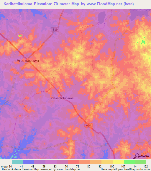Karihattikulama,Sri Lanka Elevation Map