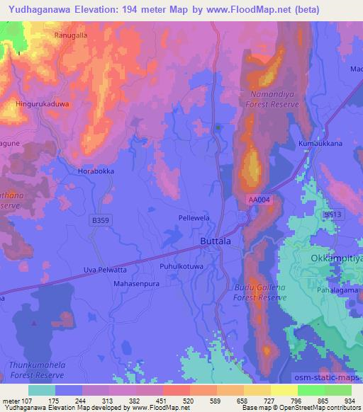 Yudhaganawa,Sri Lanka Elevation Map