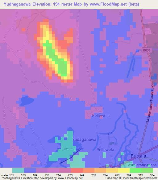 Yudhaganawa,Sri Lanka Elevation Map