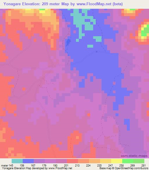 Yonagare,Sri Lanka Elevation Map