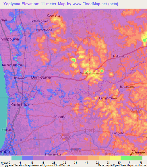 Yogiyana,Sri Lanka Elevation Map