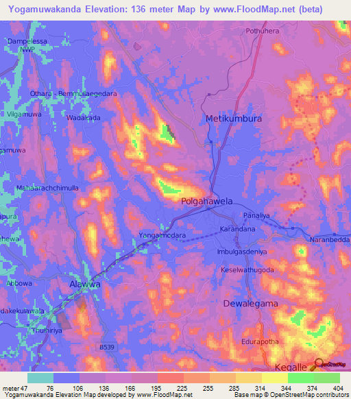 Yogamuwakanda,Sri Lanka Elevation Map