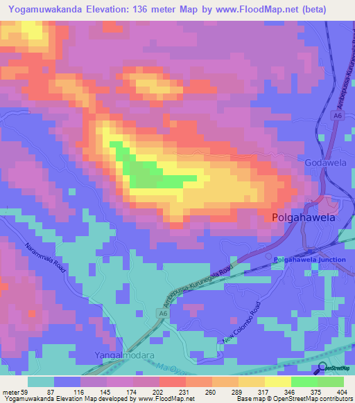 Yogamuwakanda,Sri Lanka Elevation Map