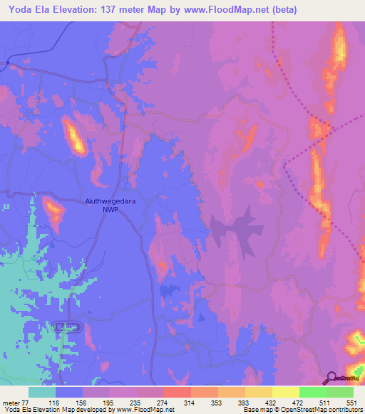 Yoda Ela,Sri Lanka Elevation Map