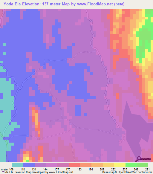 Yoda Ela,Sri Lanka Elevation Map
