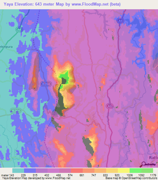 Yaya,Sri Lanka Elevation Map