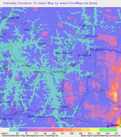 Yattowita,Sri Lanka Elevation Map