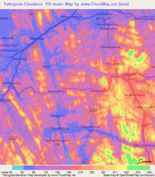 Yattogoda,Sri Lanka Elevation Map