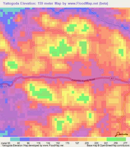 Yattogoda,Sri Lanka Elevation Map