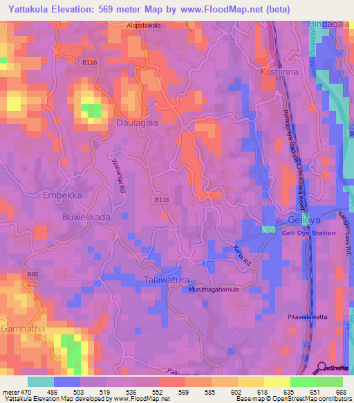 Yattakula,Sri Lanka Elevation Map