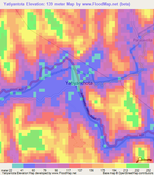 Yatiyantota,Sri Lanka Elevation Map