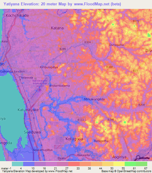 Yatiyana,Sri Lanka Elevation Map