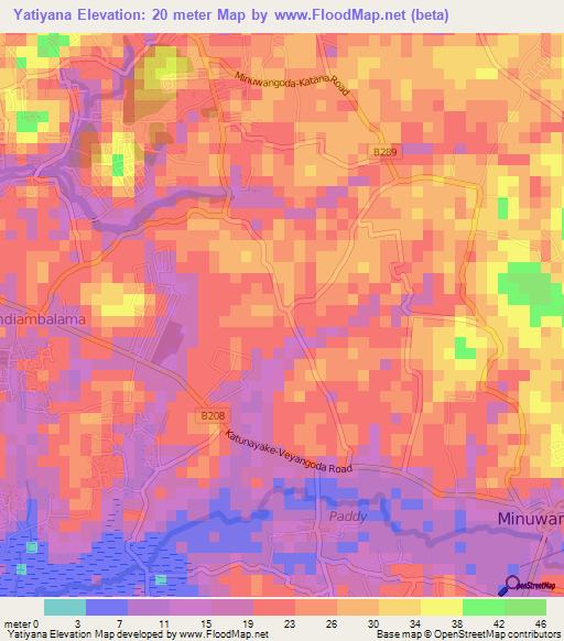 Yatiyana,Sri Lanka Elevation Map
