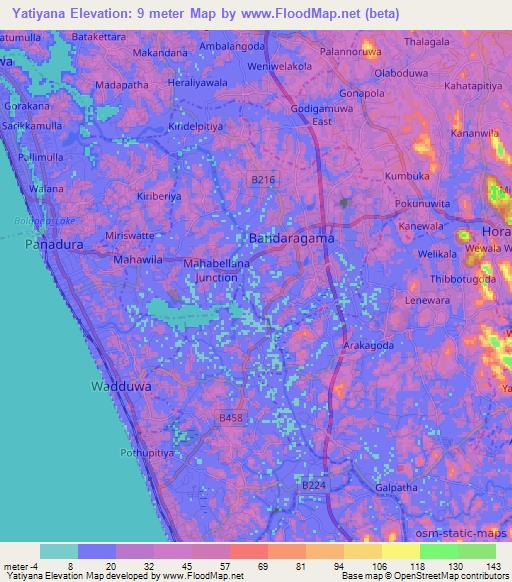Yatiyana,Sri Lanka Elevation Map