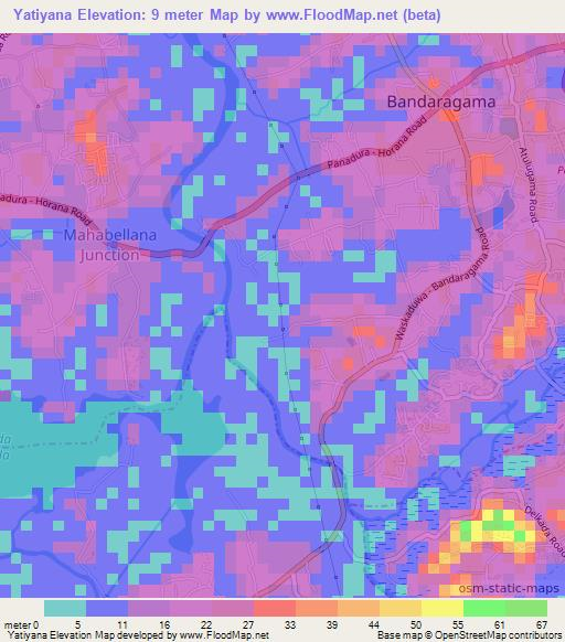 Yatiyana,Sri Lanka Elevation Map