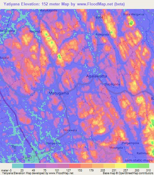 Yatiyana,Sri Lanka Elevation Map