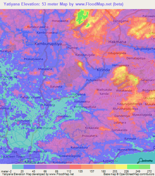 Yatiyana,Sri Lanka Elevation Map