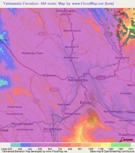 Yatiwawala,Sri Lanka Elevation Map