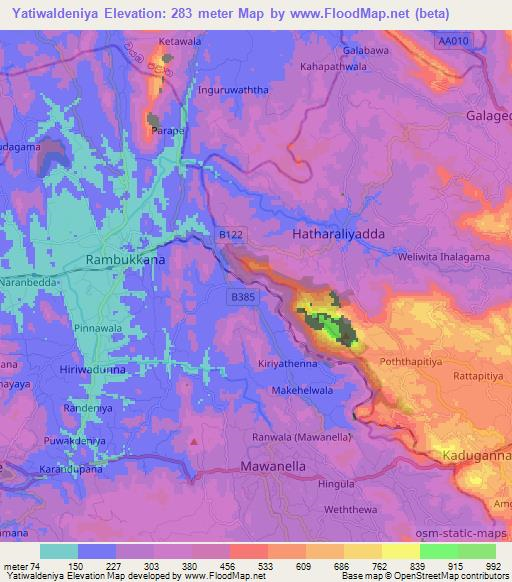 Yatiwaldeniya,Sri Lanka Elevation Map